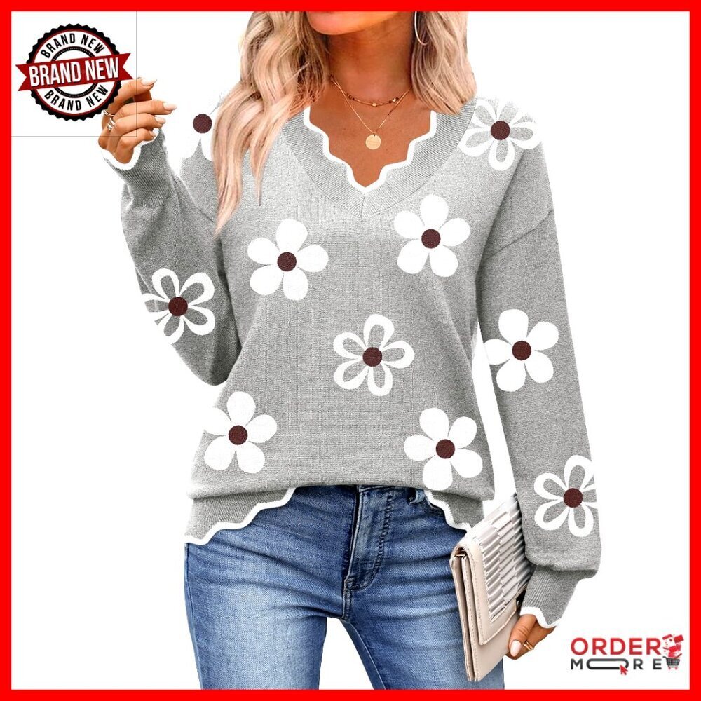 V Neck Ribbed Knit Pullover Sweater Long Sleeve Lightweight Casual Dressy